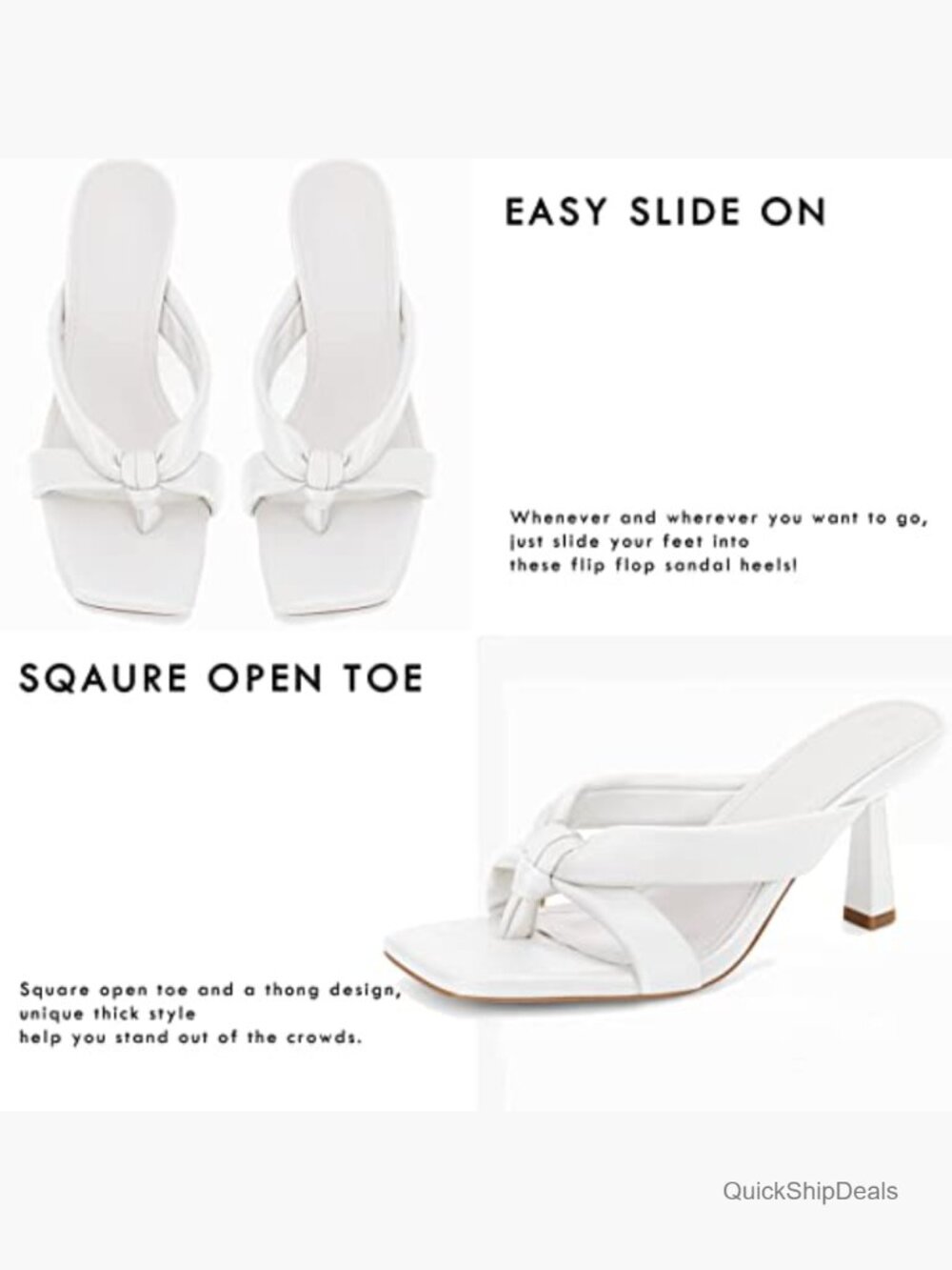 Square Toe Thong Heels Mules Kitten Heel Sandals Slip On - Picture 3 of 7